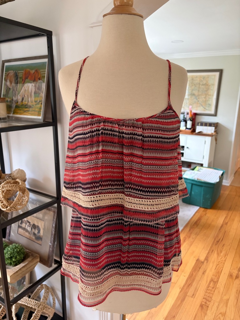 Ella Moss Red and Cream Layered Striped Cami